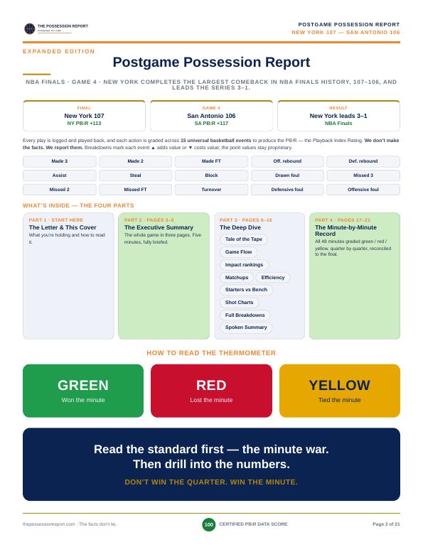 Click here to see the Postgame Possession Report — New York vs San Antonio, NBA Finals Game 4